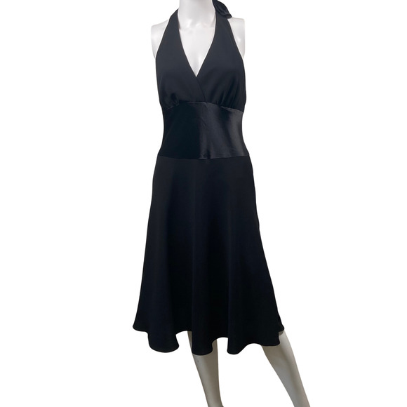 Jones New York Dress Womens 8 Halter Midi Satin Trim Cocktail Party Elegant - Picture 1 of 5